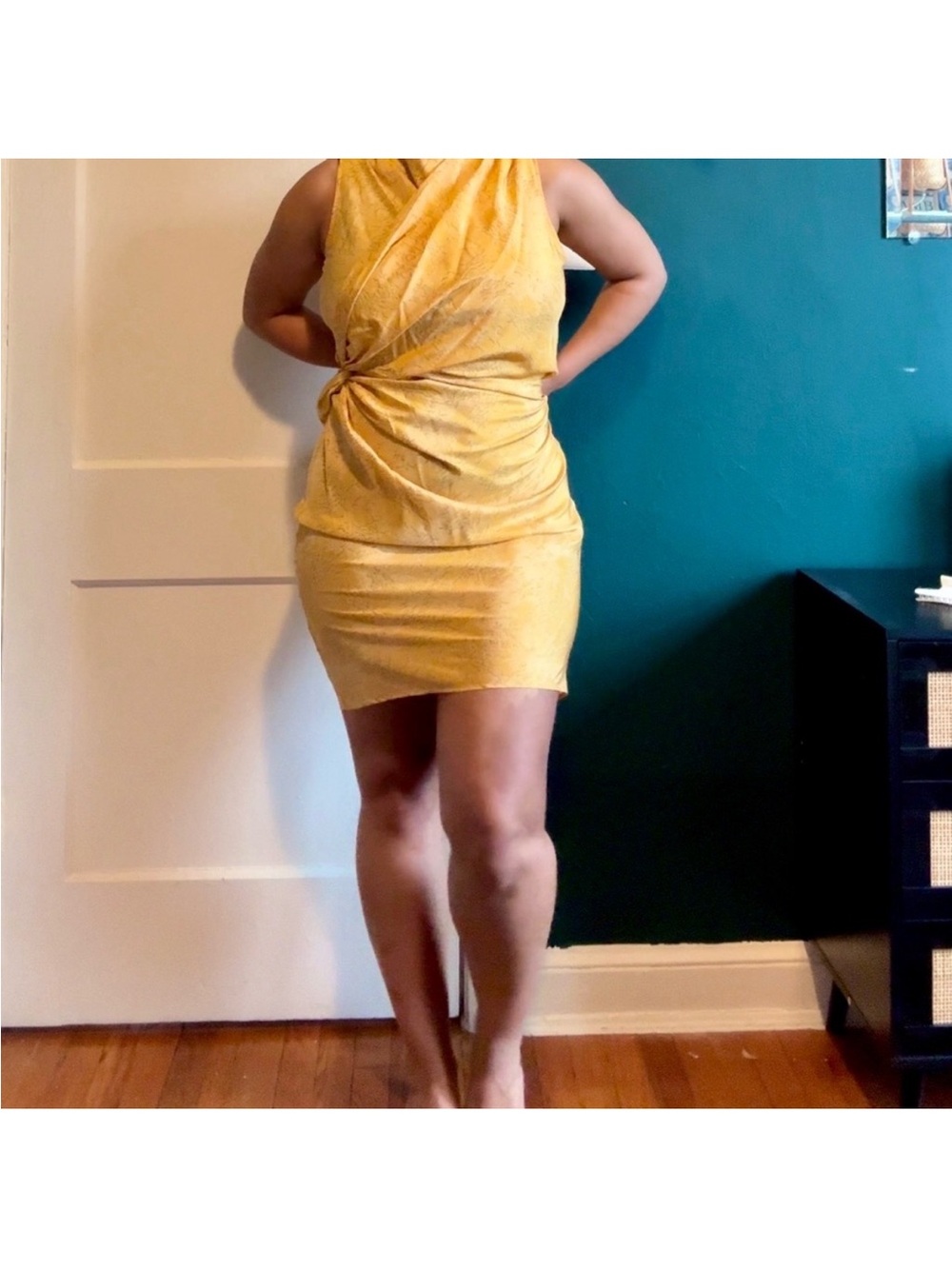 Poleci Twist-Knot Mini Dress in Yellow